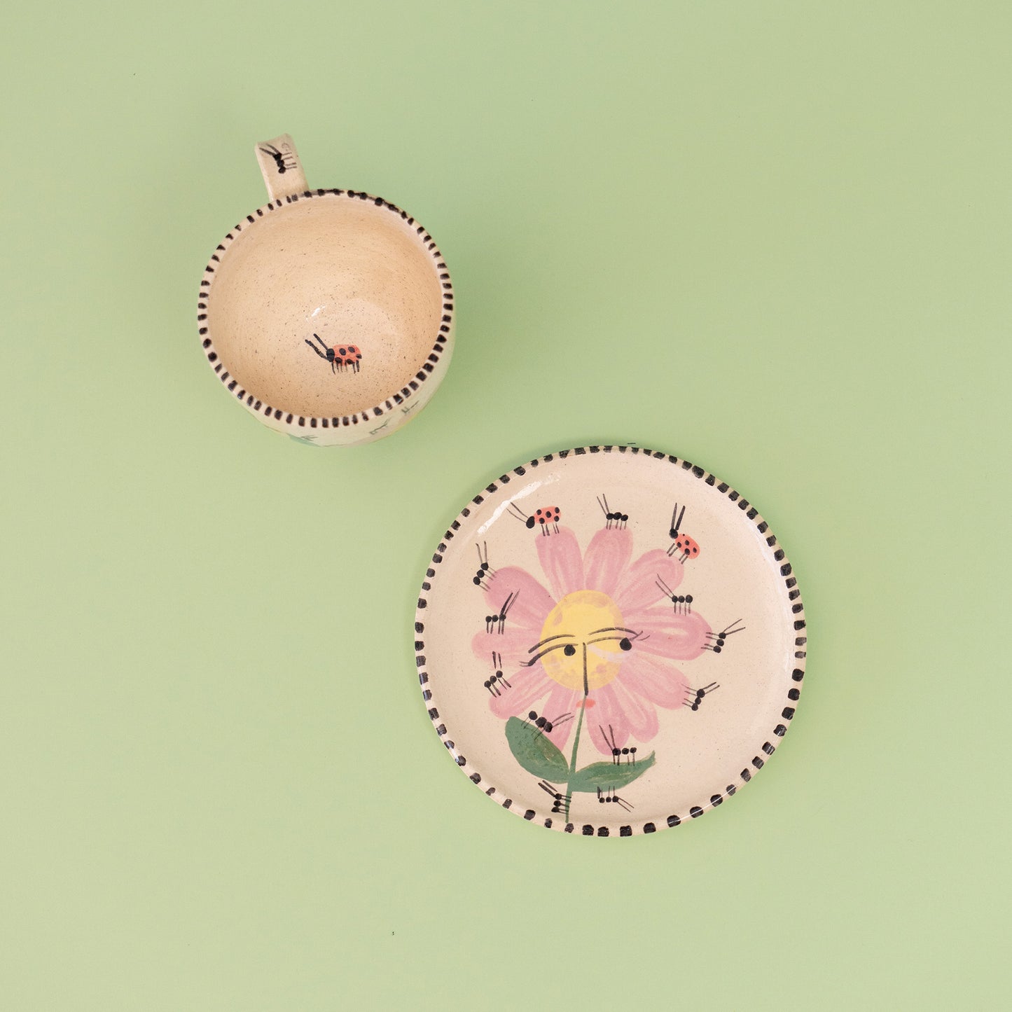 Set taza con asa "Flores rosadas relajadas + rayitas"