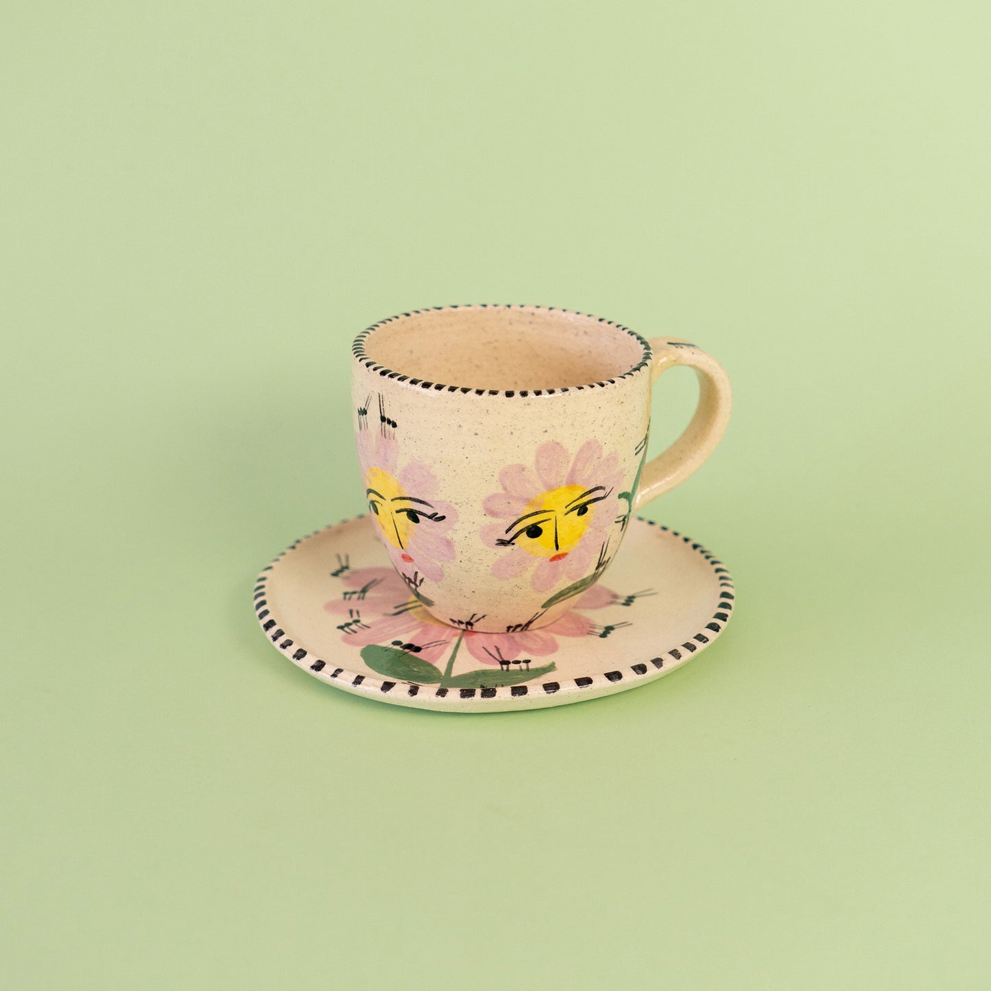Set taza con asa "Flores rosadas relajadas + rayitas"