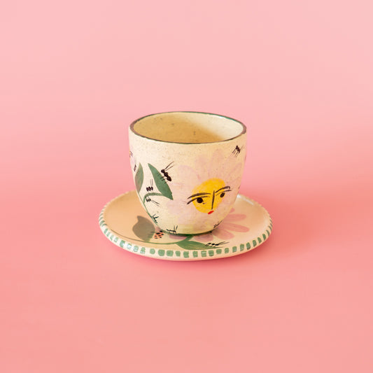 Handleless Mug Set "Flowers Judging Insects"