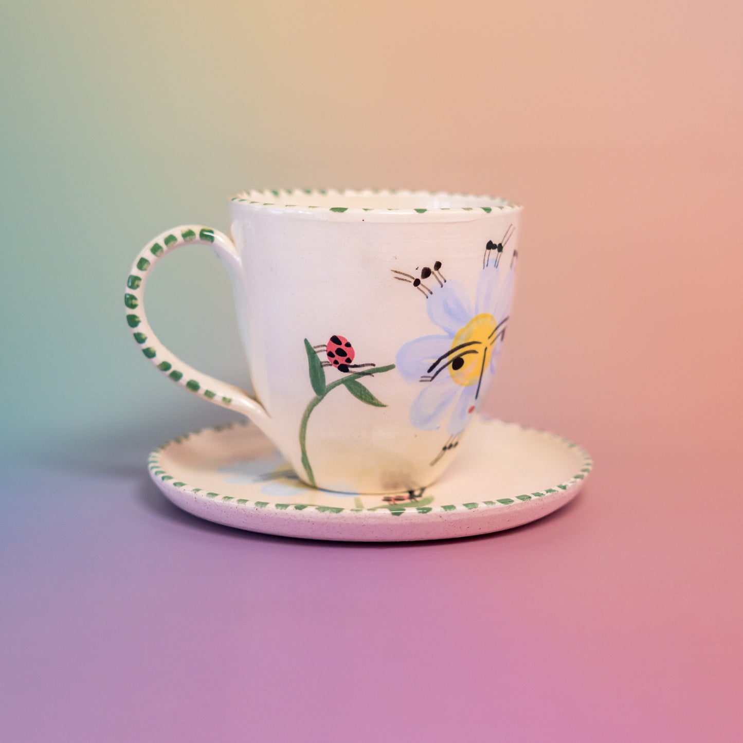 Taza con asa + platito Flores azules
