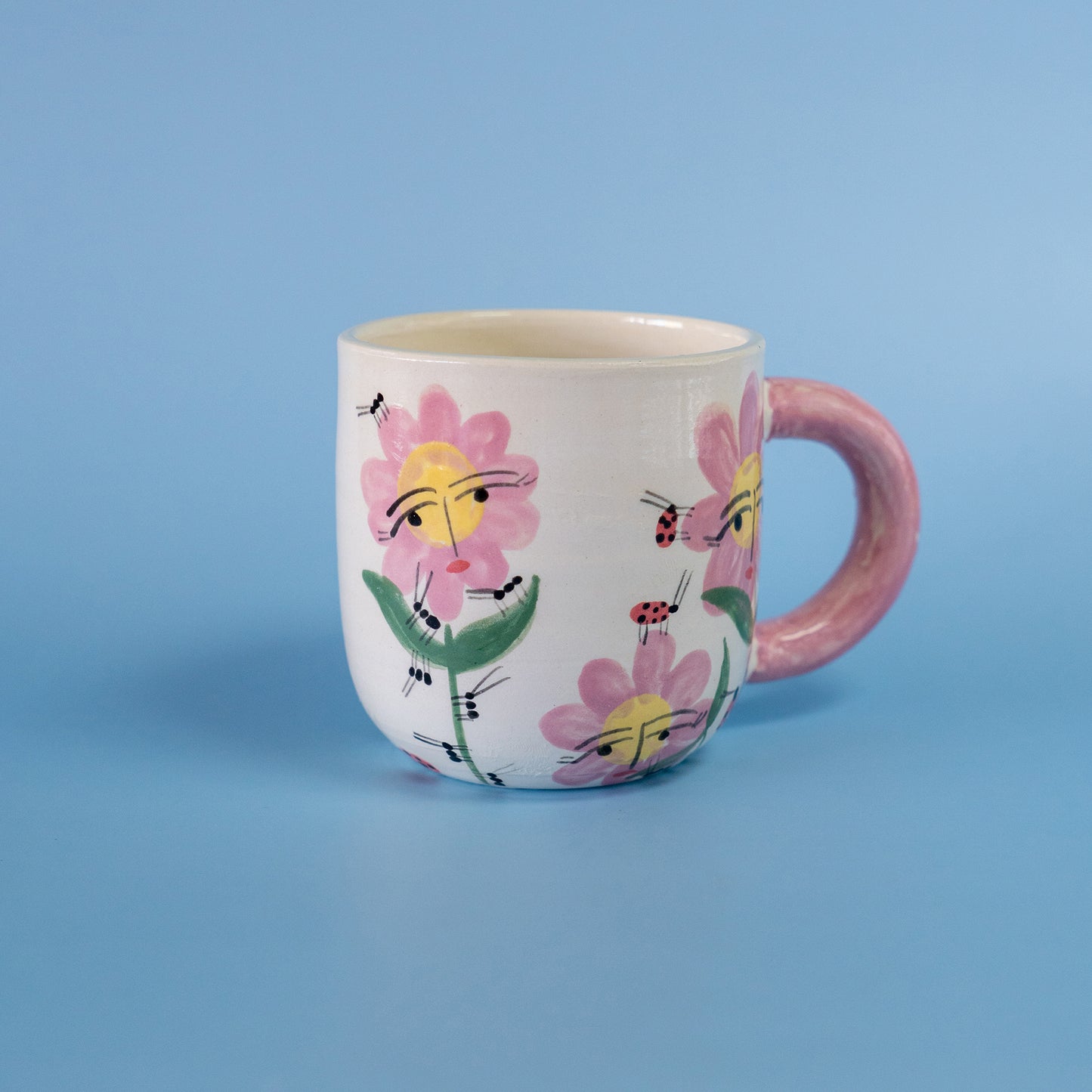 MUG Pink-handled flowers - flores asa rosada