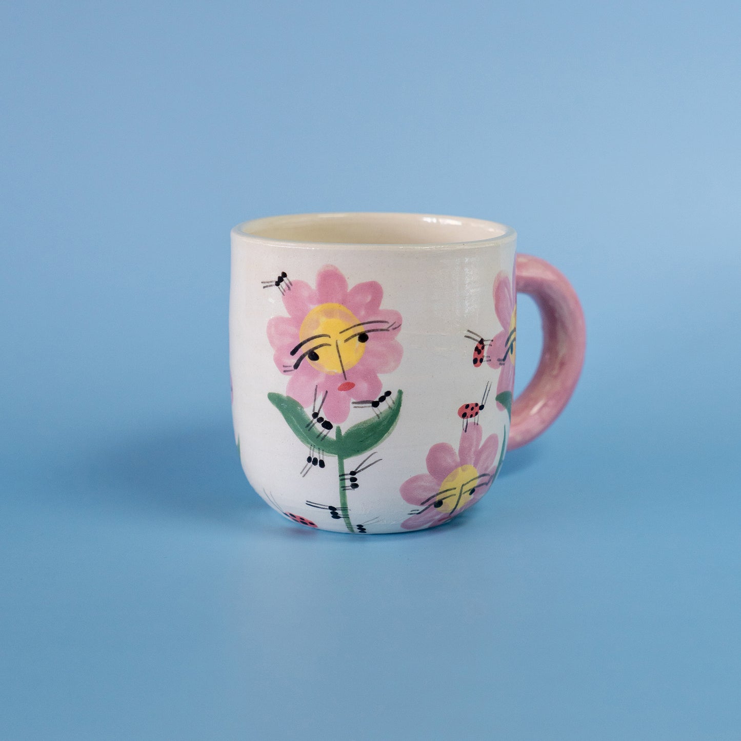 MUG Pink-handled flowers - flores asa rosada
