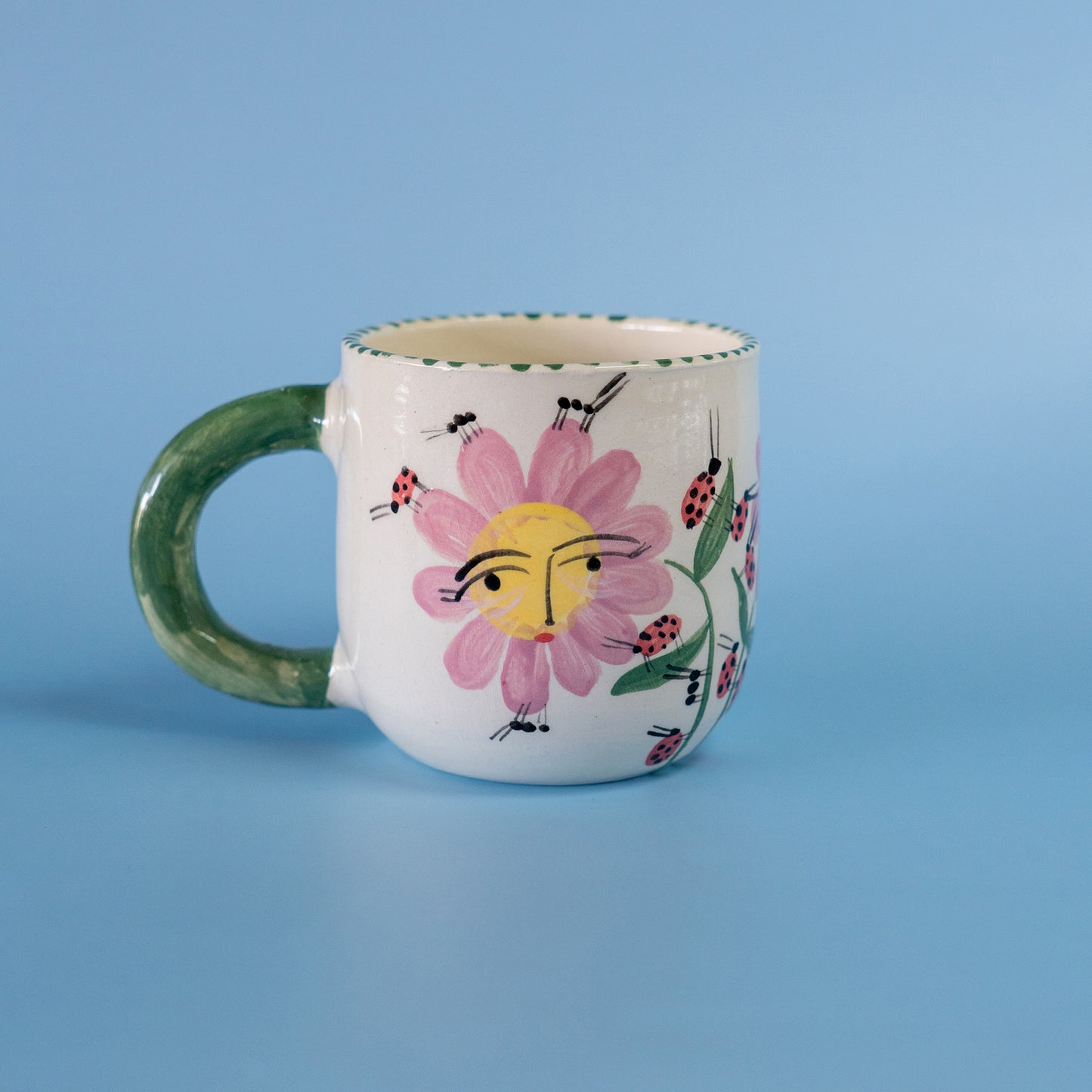 MUG Green-handled flowers - flores asa verde