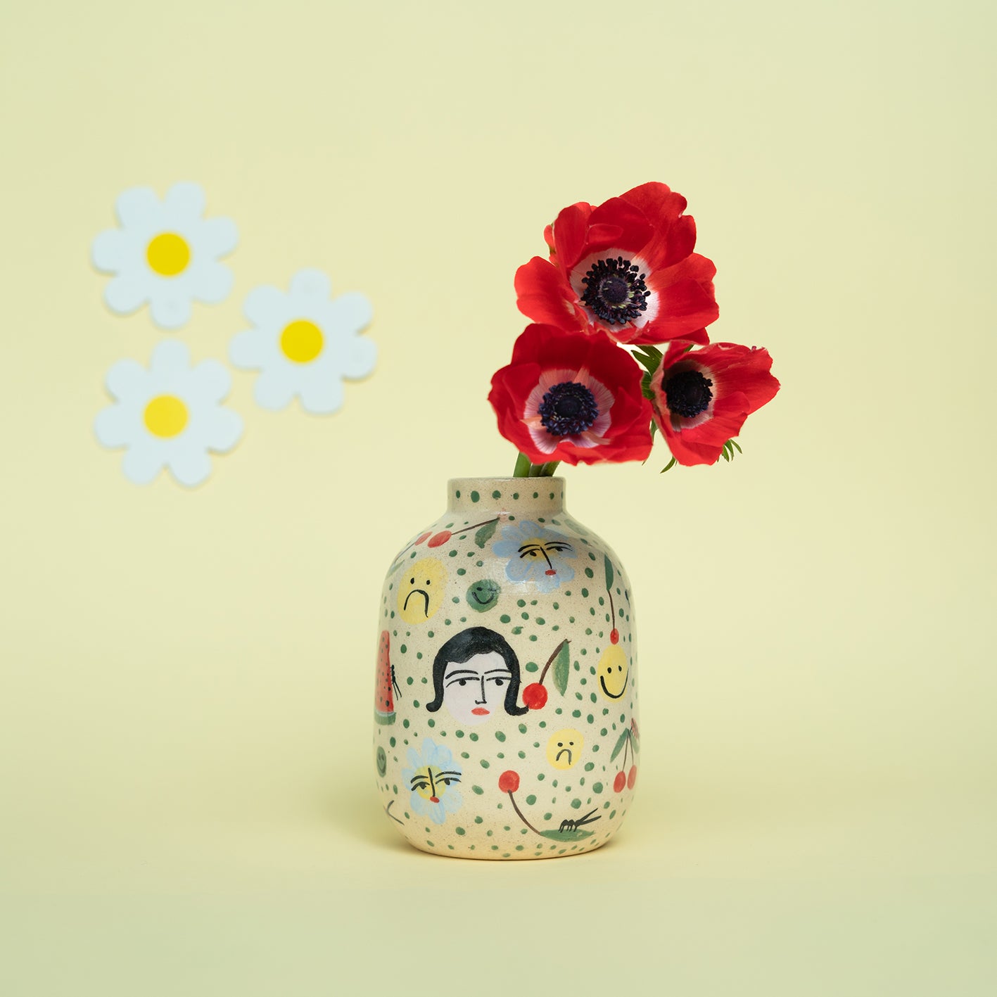 Vase Smile + lady + flower - Jarrón Smile + Señotira + flores