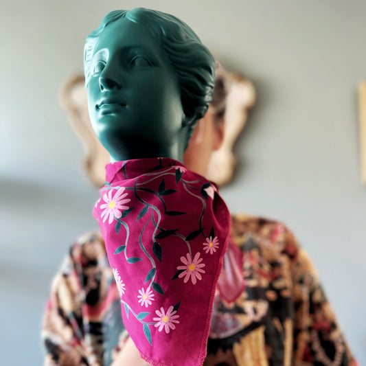 Garden scarf with a fuchsia background