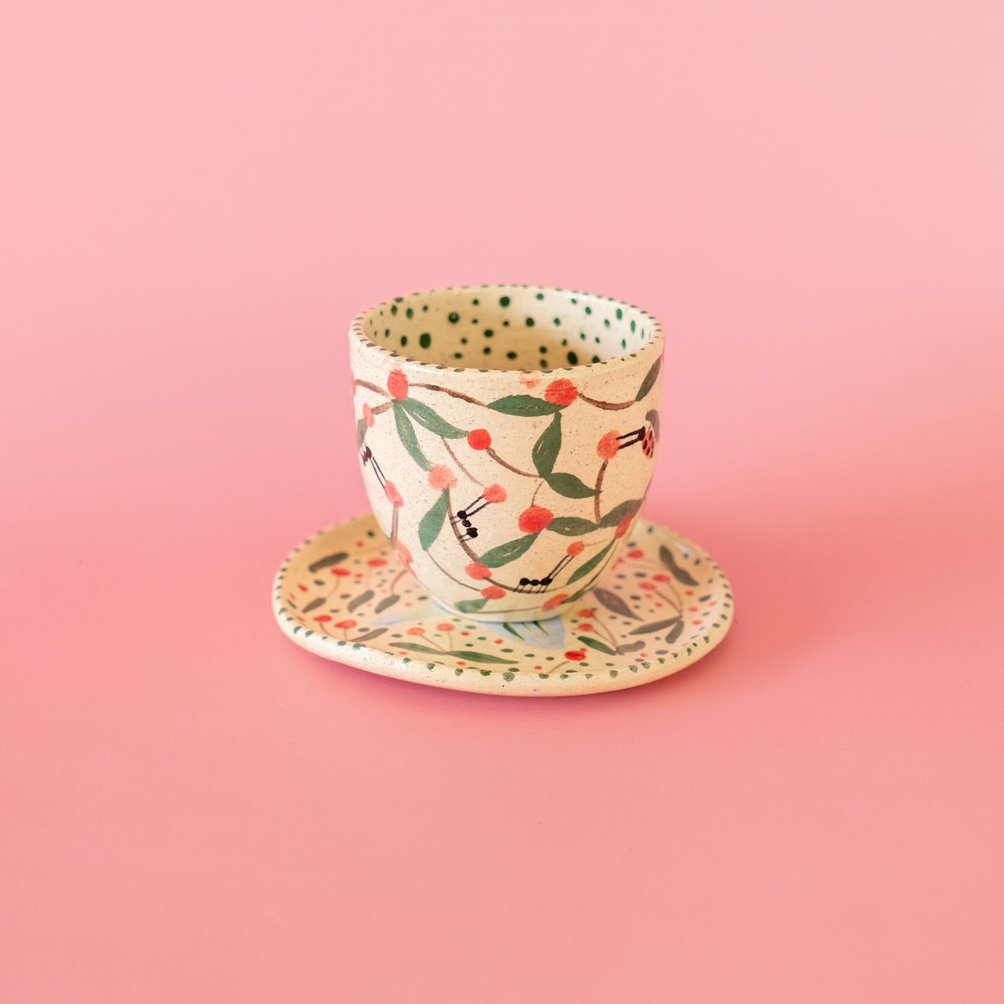 Set Taza sin asa "Pájaro en el árbol de cerezos"