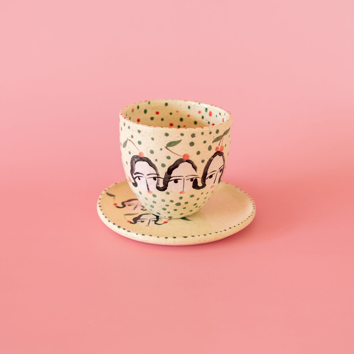 Set Taza sin asa "Señoras con cerezas"