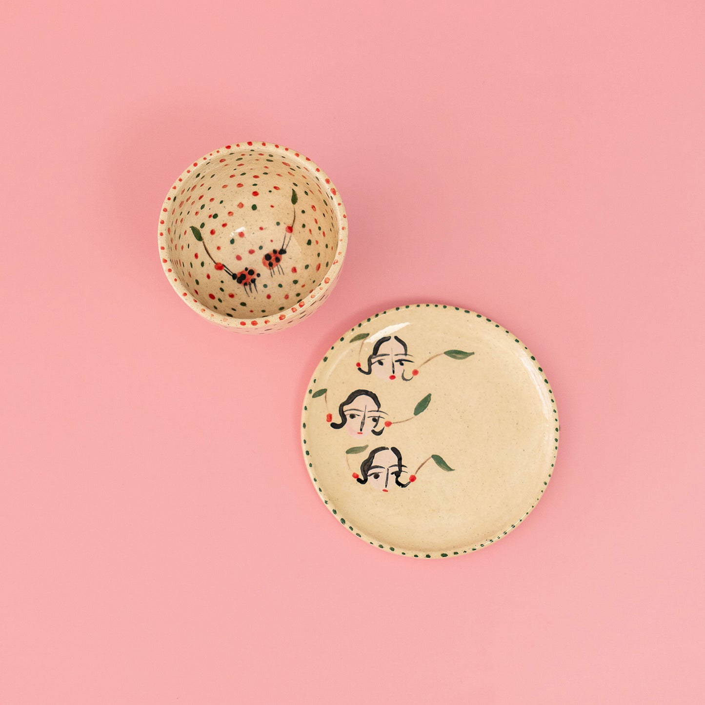 Set Taza sin asa "Señoras con cerezas"
