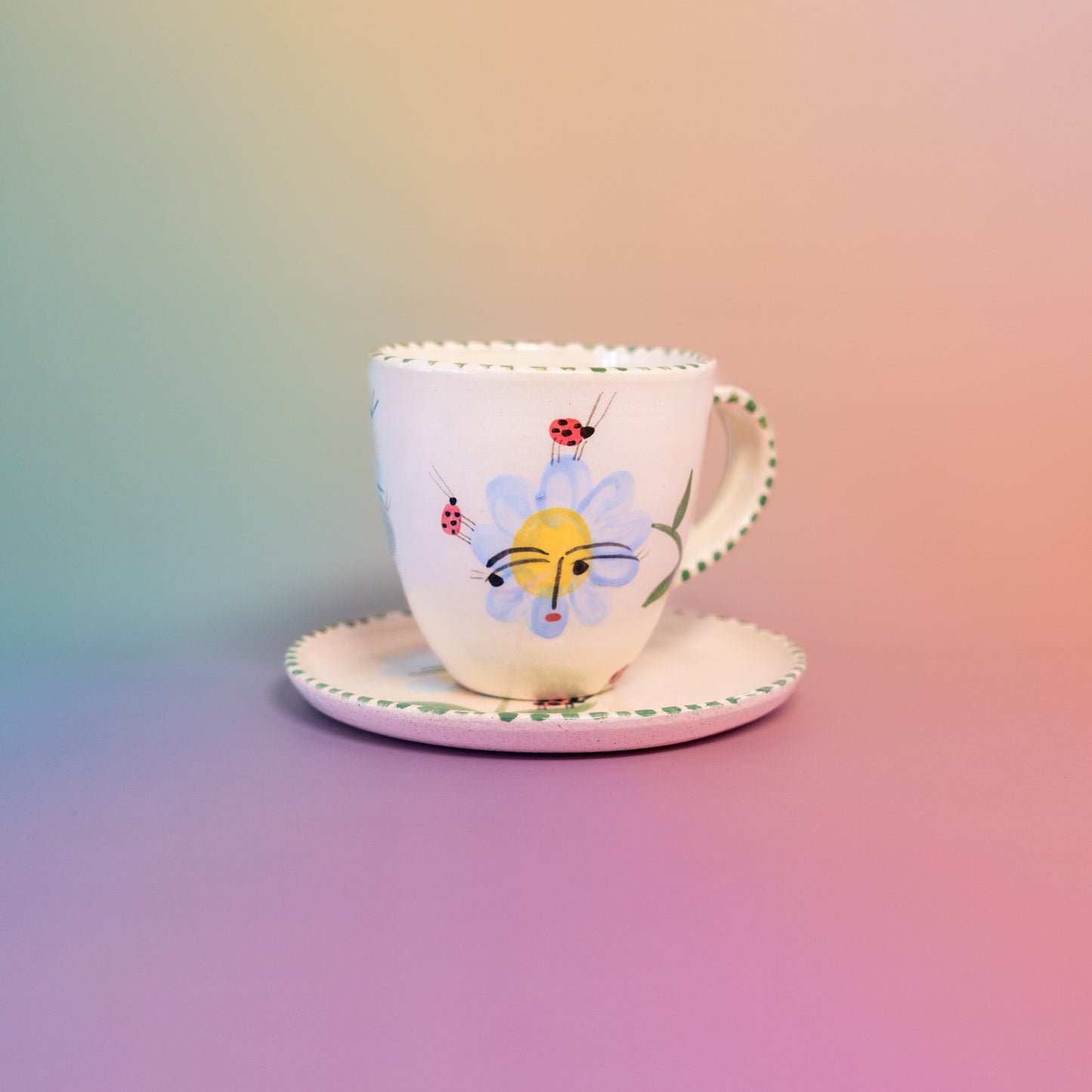 Taza con asa + platito Flores azules