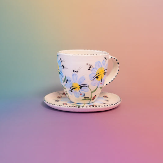 Taza con asa + platito Varias azules