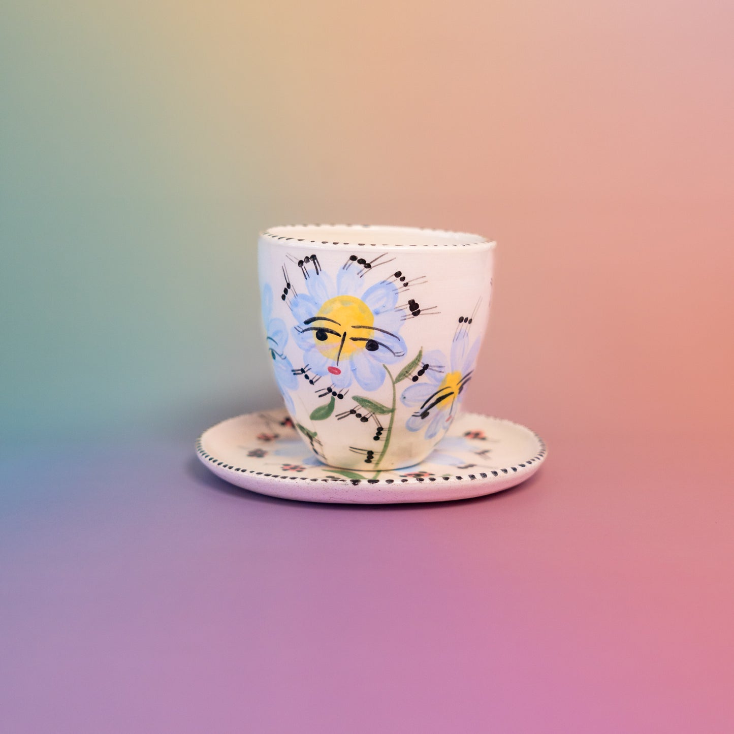 Taza con asa + platito Varias azules