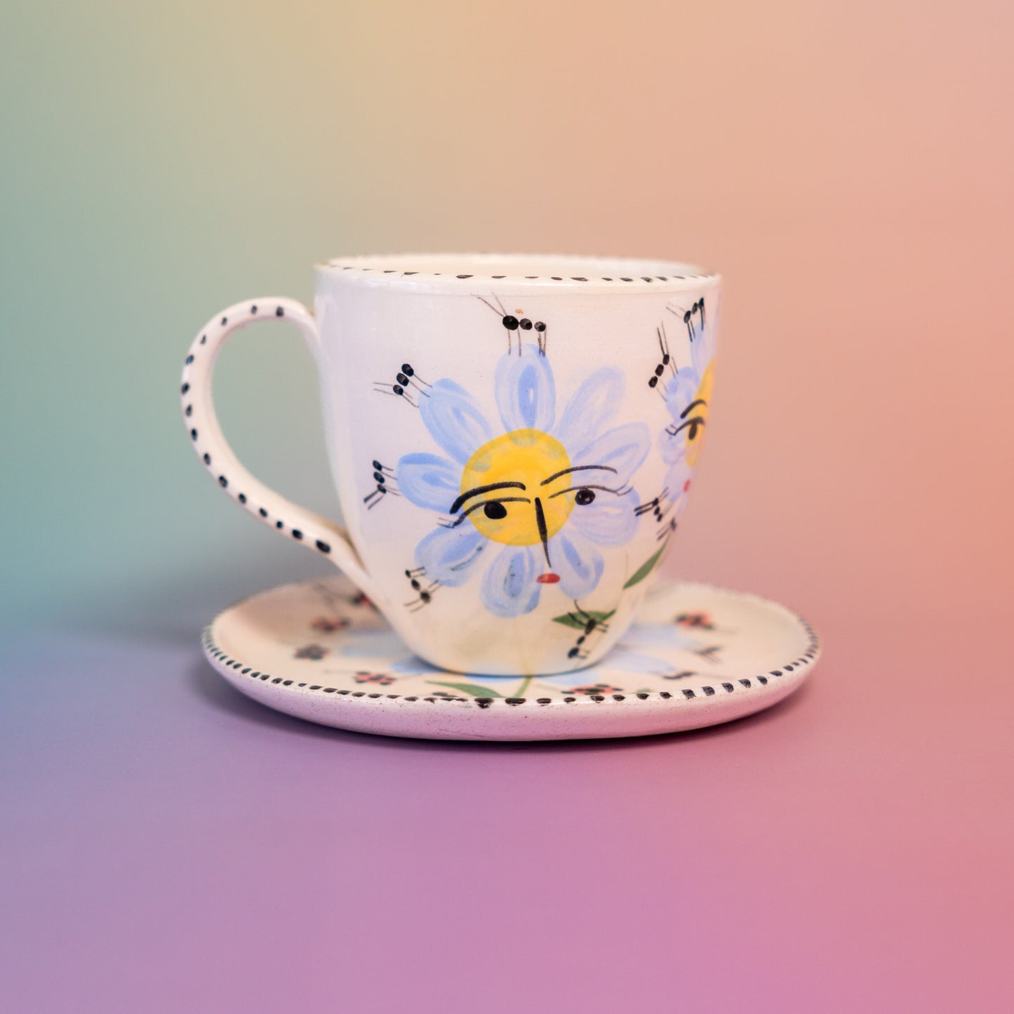 Taza con asa + platito Varias azules