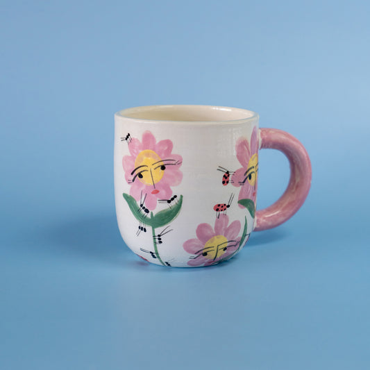 MUG Pink-handled flowers - flores asa rosada