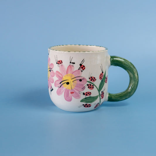 MUG Green-handled flowers - flores asa verde