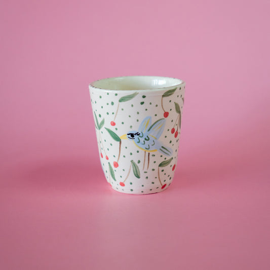 Espresso cup "Bird eating cherries"