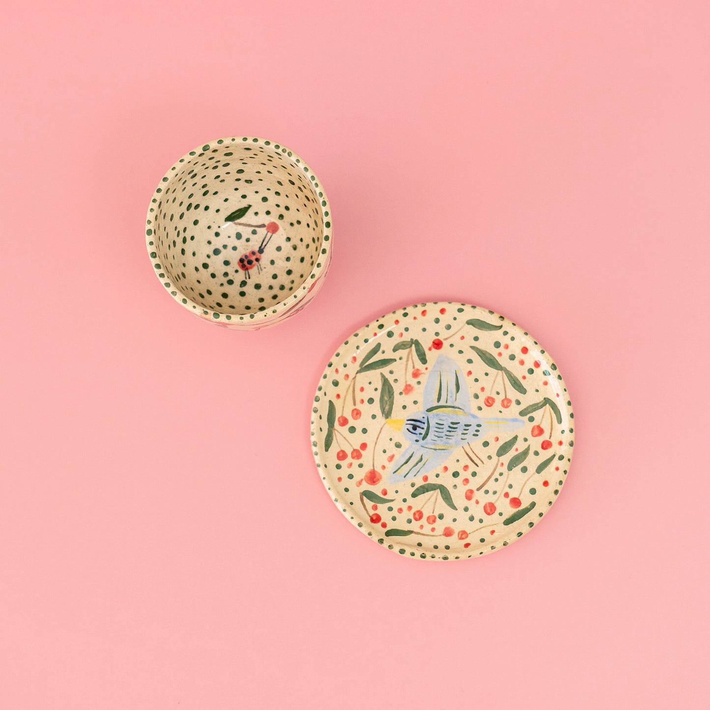 Set Taza sin asa "Pájaro en el árbol de cerezos"